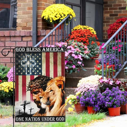 One Nation Under God Patriotic God Bless America Christian American Jesus Garden Flags - 12x18 Double Sided for 4th of July, Memorial Day, Easter Outdoor House Decoration