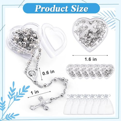 ROCEEI Catholic Rosary Necklace with Crucifix 4mm Beads - color: White