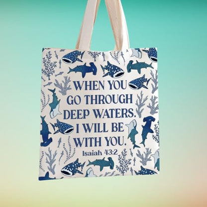 TSOTMO Whale Shark Gift When You Pass Through Deep Waters Inspirational Tote Bag Christian Ocean Beachy Gift for Women