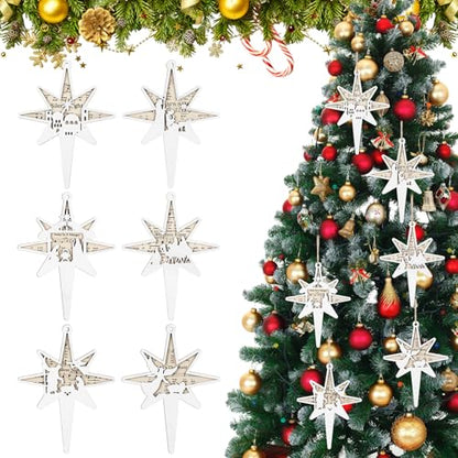 Shellwei 24 Pcs Christmas Wooden Nativity Ornaments Set Bulk Gift - style: Bethlehem