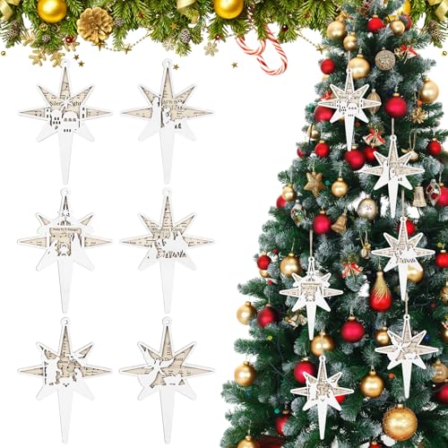 Shellwei 24 Pcs Christmas Wooden Nativity Ornaments Set Bulk Gift - style: Bethlehem