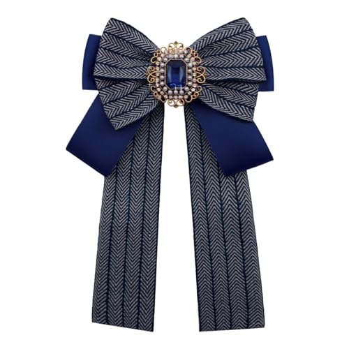 Womens Bow Tie Adjustable Rhinestone Bowtie for Women Ladies Girls Pre-tied Womens Tie for Shirt Suit Uniform - color: Blue-brooch