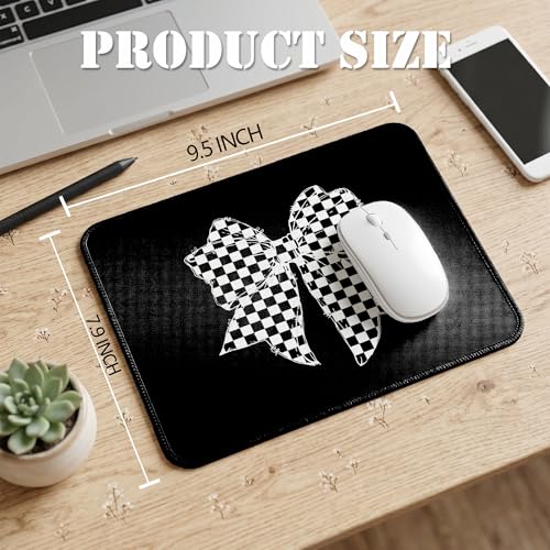 JOQUX Coquette Checkered Bow Mouse Pad, Trendy Preppy Girly Black and White Checkerboard Bowknot Mouse Pad for Home Office Computer Laptop Desk Accessories, 9.5x7.9 Inch - color: Coquette Checkered Bow