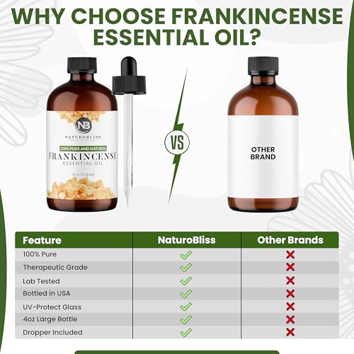 NaturoBliss 100% Pure Frankincense Essential Oil Therapeutic Grade Premium Quality (4 fl. oz) with Glass Dropper, Perfect for Aromatherapy - size: 4 Fl Oz (Pack of 1)