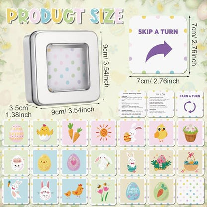 Tinlade 46 Pcs Easter Memory Matching Game with Metal Tin Religious Bunny Egg Card Concentration Memory Games Card for Easter Basket Stuffers Party Family Games Spring Carnival Prizes