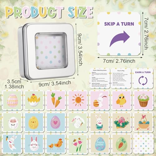 Tinlade 46 Pcs Easter Memory Matching Game with Metal Tin Religious Bunny Egg Card Concentration Memory Games Card for Easter Basket Stuffers Party Family Games Spring Carnival Prizes