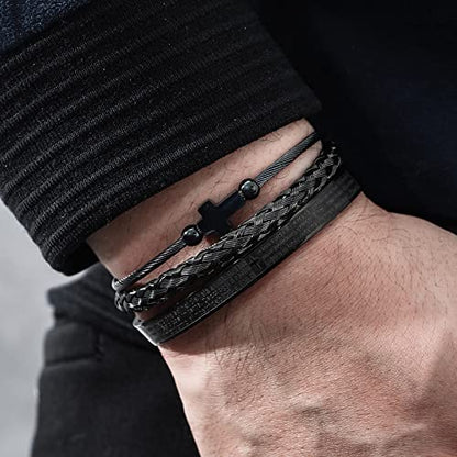 WFYOU Stainless Steel Bracelets for Men Gold Cuff Bracelet Birthday Gifts - color: Black 6