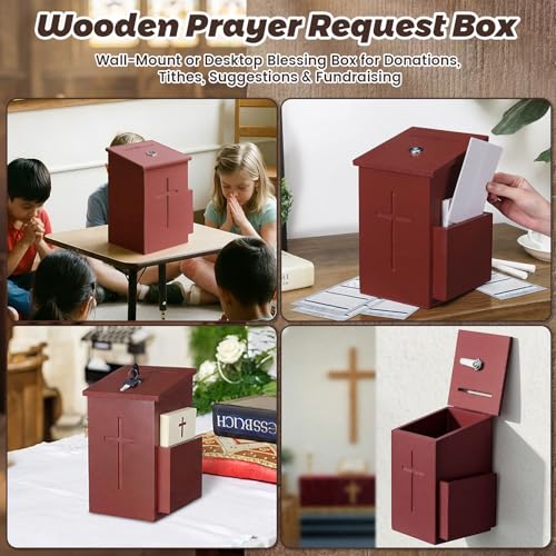 Sliner Prayer Request Box Wood Church Offering Box, Dark Mahogany - color: Dark Mahogany