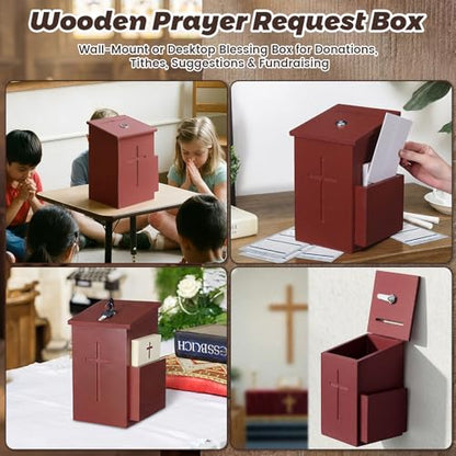 Sliner Prayer Request Box Wood Church Offering Box, Dark Mahogany - color: Dark Mahogany