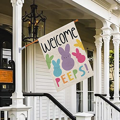 Welcome Easter House Flag Double Sided Vertical 28x40 Inch Bunny Banners Spring Yard Outdoor Farmhouse Decoration DF019-28 - size: 28" X 40"