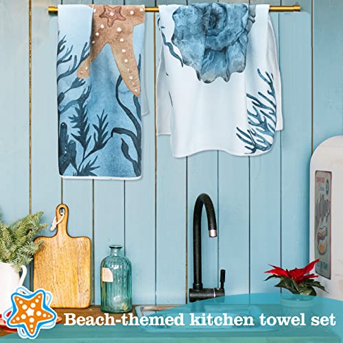 Boyiee 6Pcs Beach Kitchen Towels for Coastal Decor - color: Beach