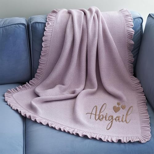 IZI POD Personalized Knit Baby Blanket, Embroidered Name Nursery Blanket, Cotton Knit Stroller Blankets, Gift for Baby, Birthday - Style 12 - color: Custom 14