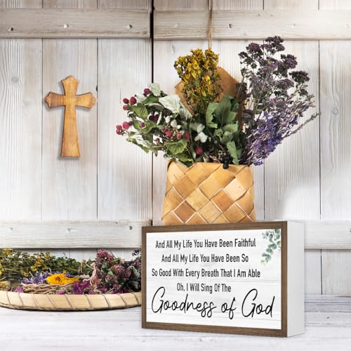 Ruvoty Goodness of God Bible Verse Wooden Box Sign Desk Wall Decor,Rustic Scripture Wood Block Plaque Sign for Christian Farmhouse Home Office Shelf Tabletop Wall Decor