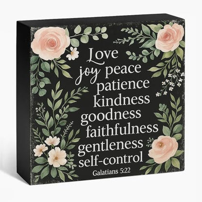 Fruit of the Spirit Wood Box Sign, Black, 5x5 Inch - color: Black-009