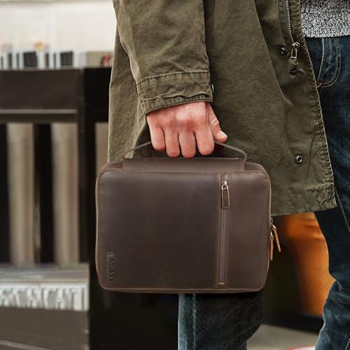 Polare Cowhide Leather Bible Cover Church Bag Bible Protective Book Holder Carrying Case Folder Organizer Portfolio (Dark Brown-Medium) - style: Dark Brown-Medium