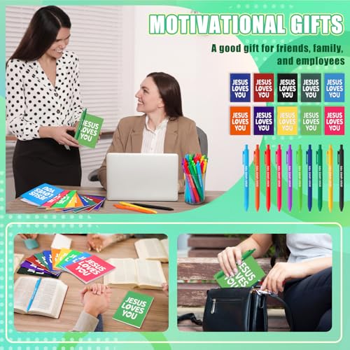 Eaasty 100 Pcs Christian Notebook Ballpoint Pen Gifts Bulk Include 50 Bible Verses Notepads 50 Jesus Loves You Pens for Office Birthday Wedding Baptism Sunday Church Supplies(100 Pcs,Jesus) - style: Jesus