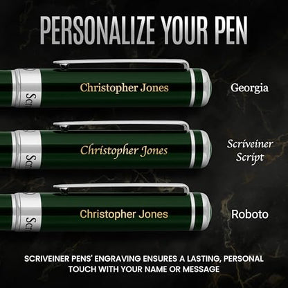 Scriveiner Personalized British Racing Green Rollerball Pen - Stunning Green Lacquer Luxury Pen with Chrome Finish, Schmidt Ink Refill, Engraved Roller Ball Gift Set for Men & Women, Custom Engraving - color: British Racing Green with Chrome (Personalized