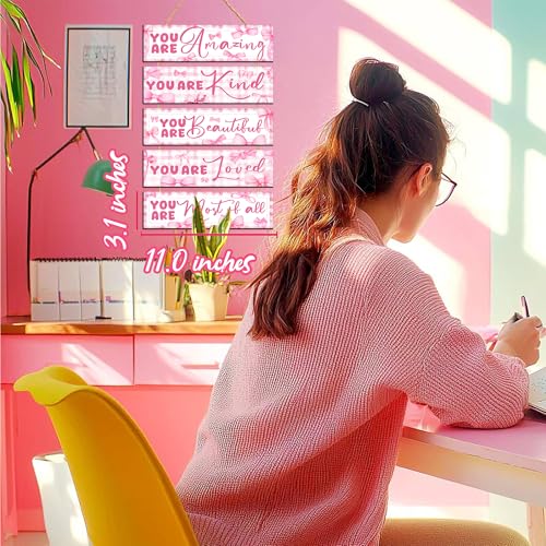 Pink Bows Wall Art Wooden Inspirational Girls Bedroom Signs Aesthetic Decor - color: Pink You Are Quotes