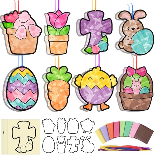 Eersida 32 Sets Easter Suncatcher Craft Kit, Easter Window Art Crafts DIY - style: Easter C