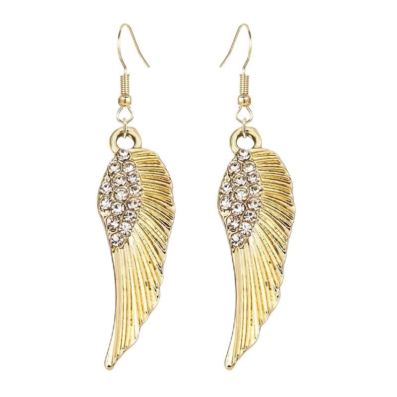 coadipress Angel Wing Earrings for Women Unique Silver Plated Fairy Feather Guardian Dangle Drop Hook Earrings Jewelry - color: Gold Rh Wing