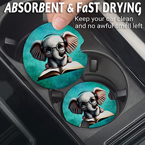 Yonlevres Car Coasters for Cup Holders, Elephant Glasses, 2 Pack - color: Elephant Glasses
