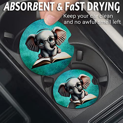 Yonlevres Car Coasters for Cup Holders, Elephant Glasses, 2 Pack - color: Elephant Glasses