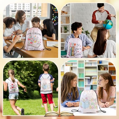 Bulyoou 24 Pcs Book Lover Drawstring Backpack Reading Books Gift Drawstring Bags Large Read Reusable String Bag for Book Club Librarian Bookish Teacher Reward Supplies Gifts - style: Book Lover