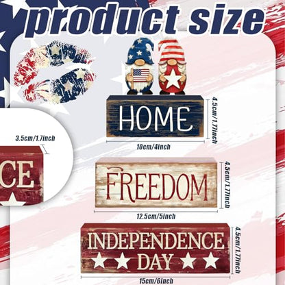 4th of July Table Decorations Patriotic Memorial Day Tiered Tray Decor Wooden Gnome Block Signs Independence Farmhouse 250th July Fouth Centerpiece for Tables Wooden Sign for Home Decor - style: Patriotic Gnomes