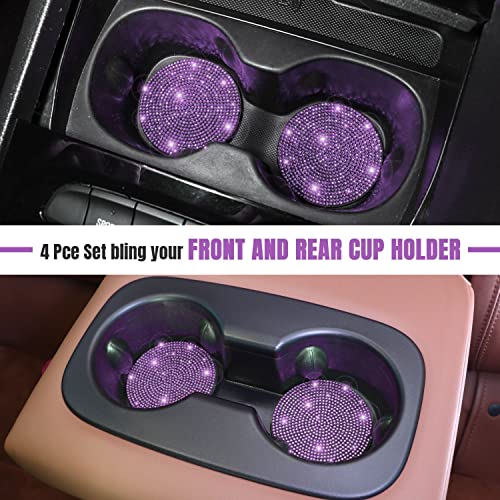 ToBeQueen Purple Car Cup Holder Coaster, 4 Pack Crystal Rhinestone Bling Car Coaster Universal 2.75 Inch Anti-Slip Shockproof Car Cup Holder Insert Auto Interior Accessories for Women Girl, Purple - color: H-purple