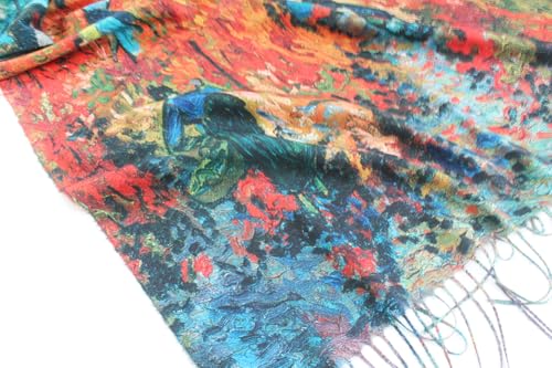 Umjetnost Soft Cashmere Feel Scarf For Women Winter Warm Scarves Large Shawl Wrap Monet Van Gogh Art Print - color: C30 Red&blue