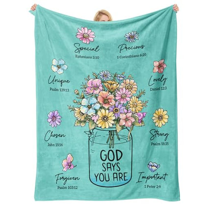 Christian Gifts for Women, Aqua Christian Blanket with Flowers 80''x 60'' - color: Aqua, size: 80"x60"