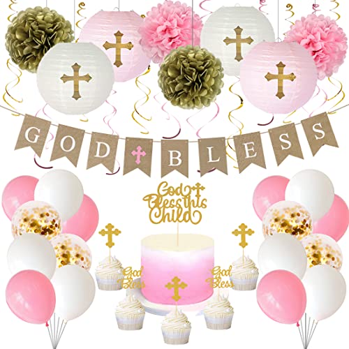Baptism Decorations for Girls First Communion Decorations - color: Pink