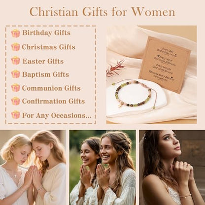 Cross Bracelets for Women Girls, Christian Gifts for Women Natural Stone Beaded Bracelets First Communion Confirmation Baptism Gifts Catholic Easter Christmas Inspirational Gift Jewelry - color: Onyx - Every Day
