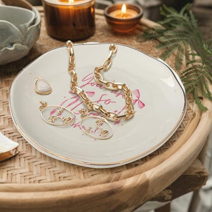 Jewelry Dish Pink Bow Ring Dish, Christian Jewelry Tray, Ceramic Trinket Dish Inspirational Faith Gift for Women, Baptism, Confirmation, Birthday - color: You Are So Loved.