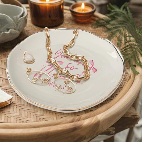 Jewelry Dish Pink Bow Ring Dish, Christian Jewelry Tray, Ceramic Trinket Dish Inspirational Faith Gift for Women, Baptism, Confirmation, Birthday - color: You Are So Loved.