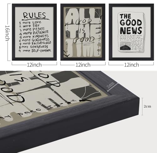 Fruit of The Spirit Bible Verse Posters Good News God Is Good Wall Art 12x16 inch Black Framed Set Of 3 Neutral Modern Inspirational Scripture Quotes Canvas Prints for Church Wall Decor - color: Black, size: 16.00 x 12.00 Black Framed