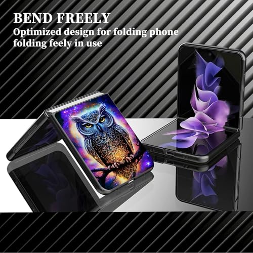 for Samsung Galaxy z flip 7 Case Glowing Owl Design,Slim Fit Lightweight Hybrid Hard PC PU Leather Folding Phone Cover for Z Flip 7 6.9" - color: Glowing Owl