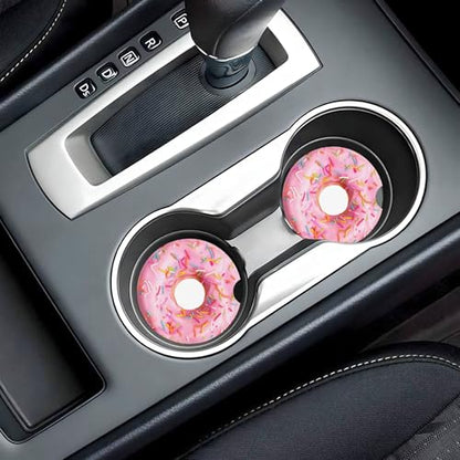 Colorful Donut Pink Car Cup Holder Coasters 2 Pack 2.63" for Women - color: Pink