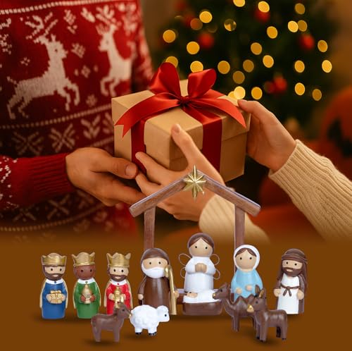 Christmas Nativity Scene Set 14 Piece Nativity Scene with Manger for Nativity Scene Indoor Decor Nativity Story Figures Nativity Set Decoration Mini Miniature Religious Christmas Holy Family Figurines - style: cartoon