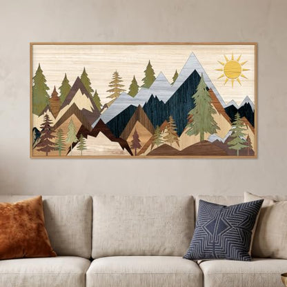 Ausri Boho Mountain Pine Tree Framed Canvas Wall Art Set -20"x40" - color: Boho Mountain Wall Art, size: 20"L x 40"W