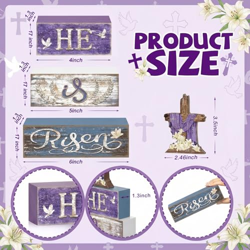 Britimes Tiered Tray Decor Set, 4 Pack, Wooden Table Sign, Easter Christian - style: He Is Risen Cross