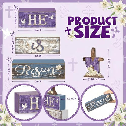 Britimes Tiered Tray Decor Set, 4 Pack, Wooden Table Sign, Easter Christian - style: He Is Risen Cross
