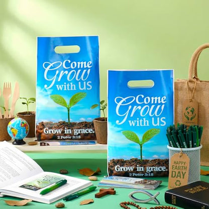 Supervitae 108 Pcs/36 Sets Church Welcome Gift Pockets Bulk Church Visitor Gifts 36 Religious Brochure Bags with Handle 36 Come Grow with Us Ballpoint Pen 36 Bookmark for Christian Supplies - style: Come, Grow with Us