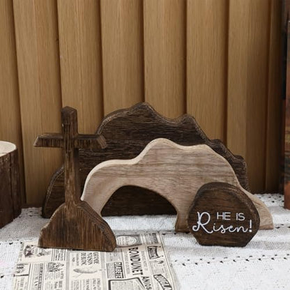 Easter Tiered Tray Decor Jesus Empty Tomb Kit Wooden Religious Signs - color: 4p