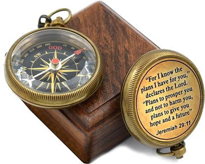 For I Know The Plans I Have For You, Jeremiah 29:11, Solid Brass Directional Engraved Compass, Baptism Gifts for Boys Girls, First Communion, Christian Gifts for Men, First Confirmation Gifts for Boys - style: #2 for I Know The Plans Compass