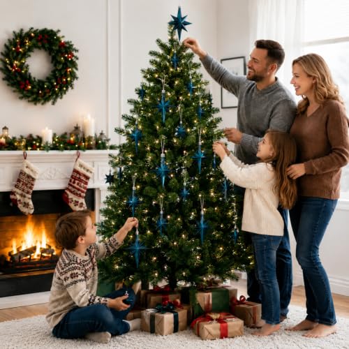 Syhood 12 Pack Navy Blue Bethlehem Star Ornaments Christmas Tree - color: Navy Blue