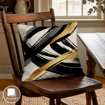 OBSEDE Abstract Black Gold Ink Brush Throw Pillow Covers 18 x 18 Set of 4 - color: Gold Ink Abstract Brushstrokes, size: 18" x 18" (Pack of 4)