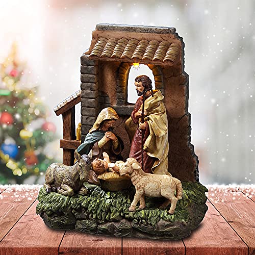 San Francisco Music Box Holy Family Nativity Musical Water Globe