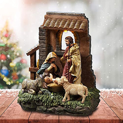 San Francisco Music Box Holy Family Nativity Musical Water Globe