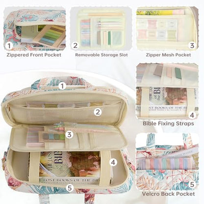 Bible Cover Case for Women Bible Study Supplies Church Camp Essentials Christian Gifts for Women Journaling Kit Quilted Large Bible Book Sleeve (Pink Flamingo, Large) - color: Fs Flamingo